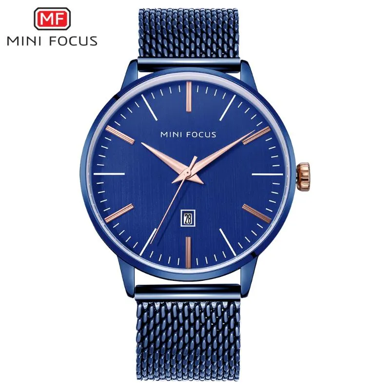 Toppmän tittar på Blue Strap Waterproof Date Quartz Watch Man Full Steel Dess Wrist Clock Man Waches Wristwatches277z