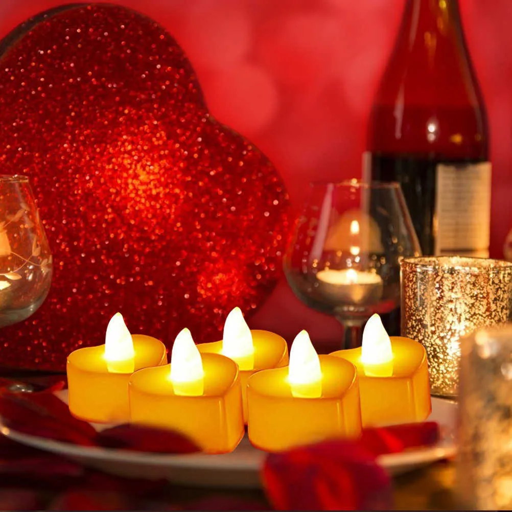 Forma de coração LED Velas Chá Chá Luz Romântico LED Velas Para Dia dos Namorados Decoração Da Mesa De Casamento Decoração Coração-dada forma de Coração 210702