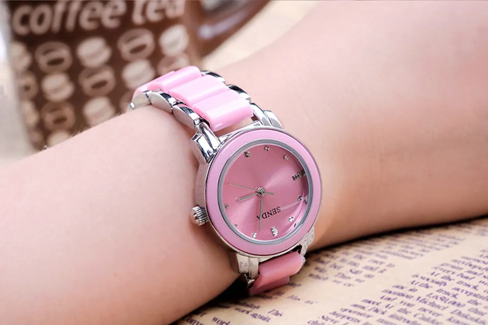 SENDA Merk Moeder Parel Shell Wijzerplaat Trendy Quartz Dameshorloge Delicate Studenten Horloges Sieraden Gesp Mode Dames Watche207i