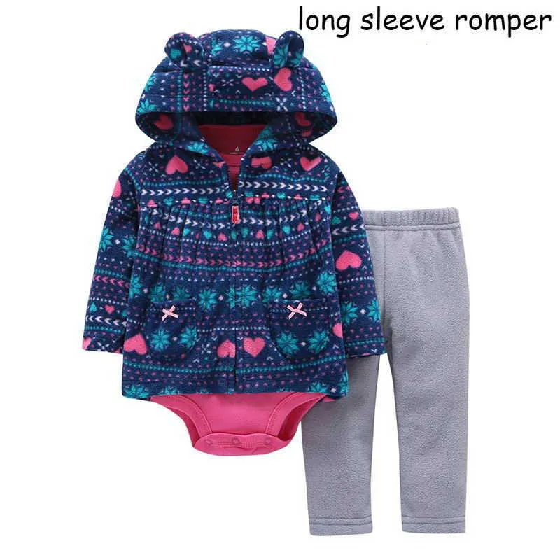 Spring Autumn Boys Girls Set Långärmad Romper + Hooded Coat + Byxor 3st Suit Baby Kläder E26470 210610