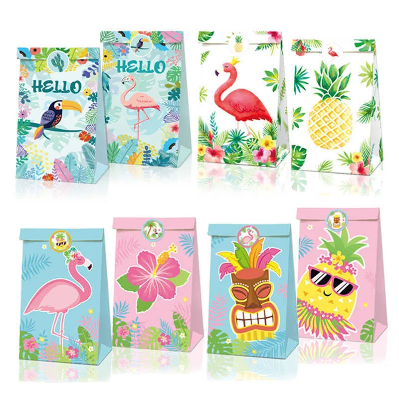 Hawaii Party Gifts Candy Bags Summer Flamingo Pineapple Beach Party Paper Bags Baby Shower Packaging Bags Party Decoration 211014