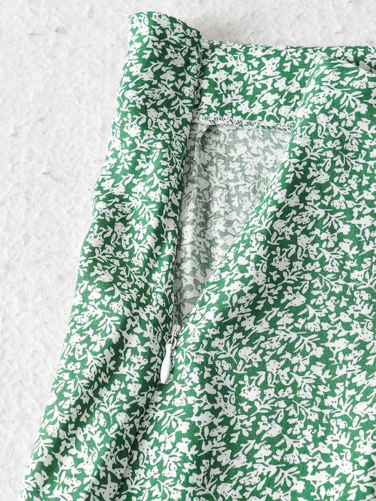 Sommar hög midja tryckta sjöjungfrun strand kjol kvinnlig ruffles vintage midi grön maxi elegant kjol kjolar för kvinnor 210514