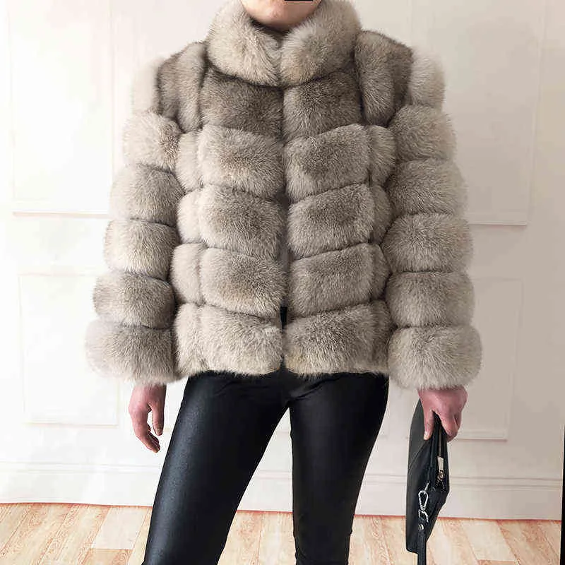 100% véritable manteau de fourrure femme chaude et élégante veste de fourrure naturelle gilet col montant manteau en cuir à manches longues manteaux de fourrure naturelle 211122