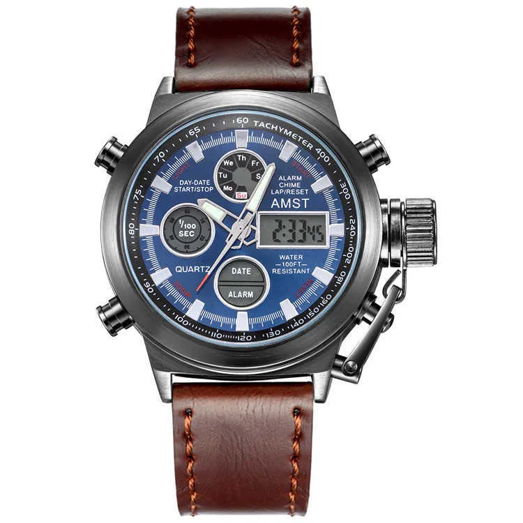 AMST Customized Personalized Leather Minimalist 50 Meters Waterproof Sport Wrist Watch AM3003193o