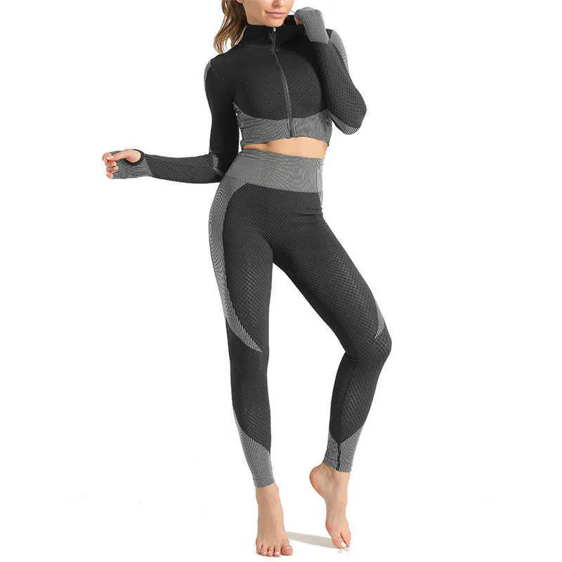 2/Senza Soluzione di Continuità Yoga Set Palestra Abbigliamento Fitness Vestito Delle Donne Abbigliamento Sportivo Allenamento Femminile Leggings Top Abbigliamento Sportivo Formazione 210802