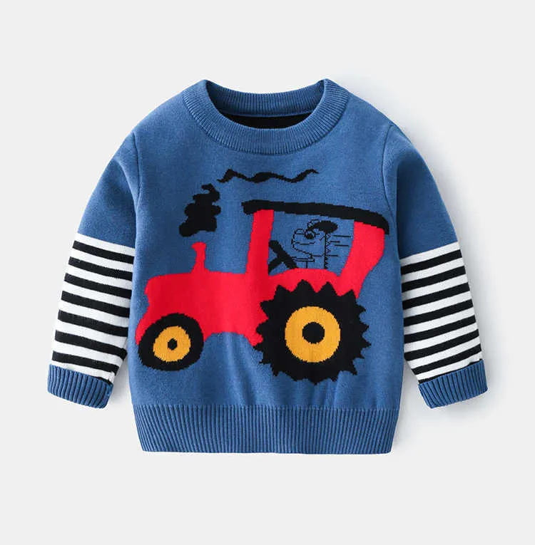 Sweater Casual Pullover Crew Neck Childrens Long Sleeve Girls Baby Sweater Spring Autumn Boys Cartoon Printed Cotton Clothes Y1024