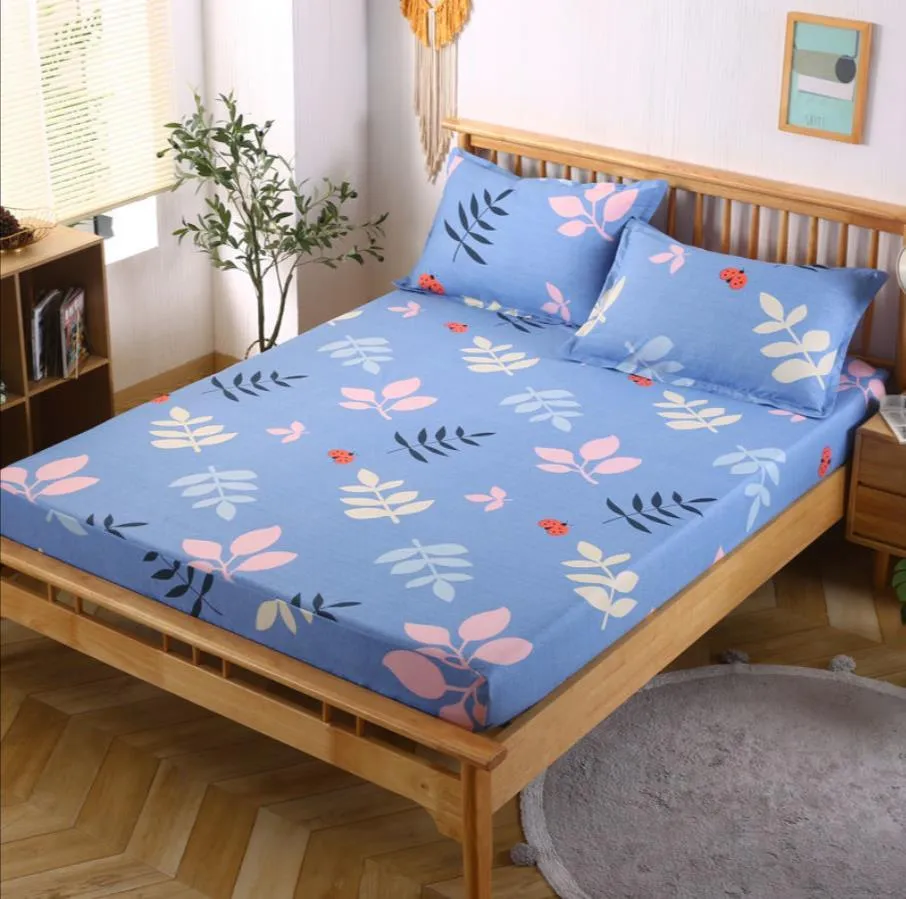 drap-housse draps de lit de couleur unie avec bande élastique Double reine taille housse de matelas Polyester avec taie d'oreiller F0076 210420