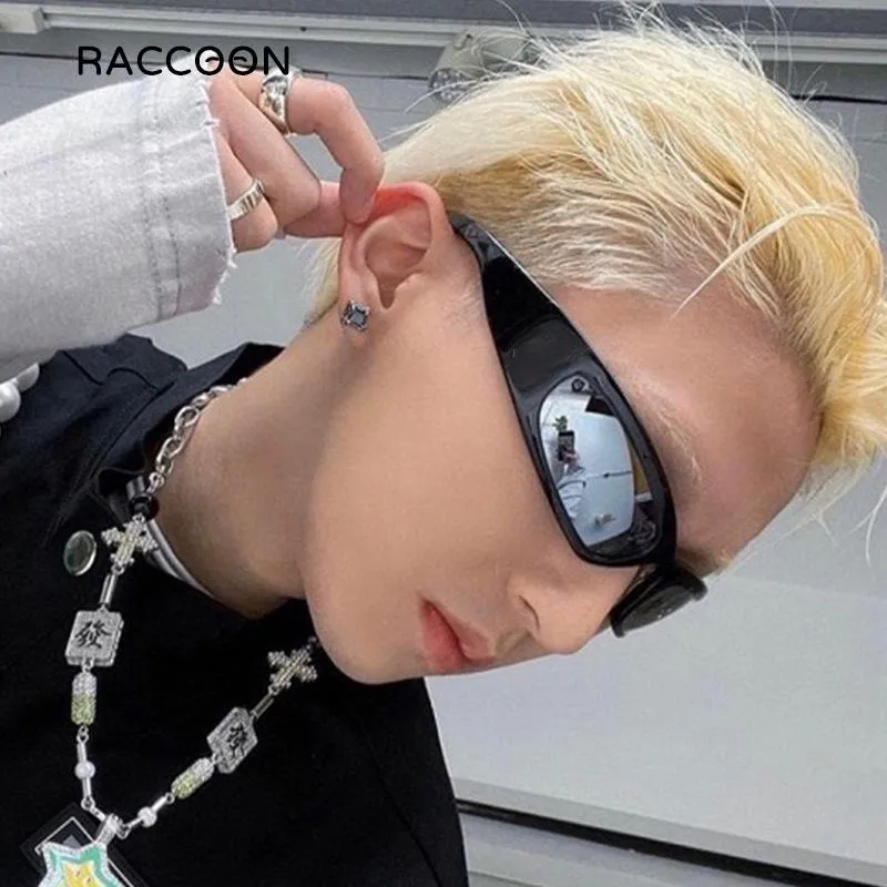 Solglasögon 2021 Trendy Millennium Sport Cycling Y2K Moon Sun Glasses Fashion Future Technology Sense 2000s 90s Eesthetic Eyewear222u