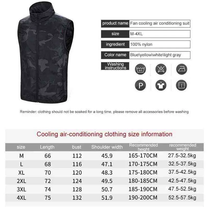 Aiwetin Summer Cooling Fan Vest USB Smart Charging Abbigliamento Uomo Donna All'aperto Protezione solare Giacca in pelle Traspirante Cool suit 211105