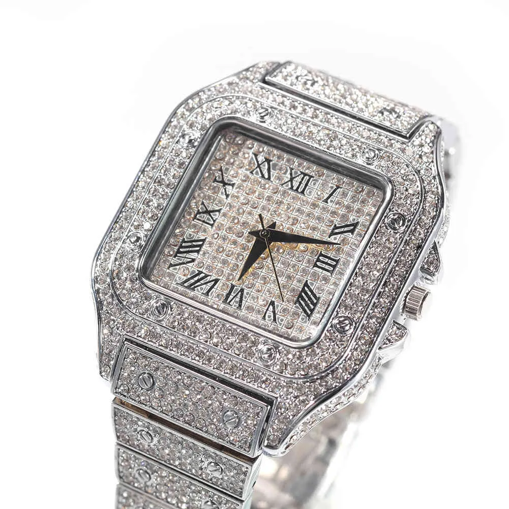 Hip Hop rzymski kwarc kwarcowy Watch Fath Full Diamond Square Targ Men Watch Modna Gold Watches Jewelleryys2471