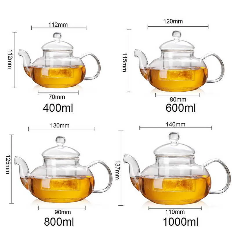 Heat Resistant Glass Flower Tea Pot infuser Bottle for Cold Lemon Leaf Herbal pot Coffee infusor de te 210724