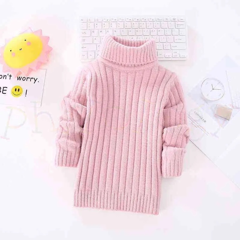 PHILOLOGY pure color flash yarn fall winter boy girl kid thick turtleneck shirts solid high collar pullover sweater 211201