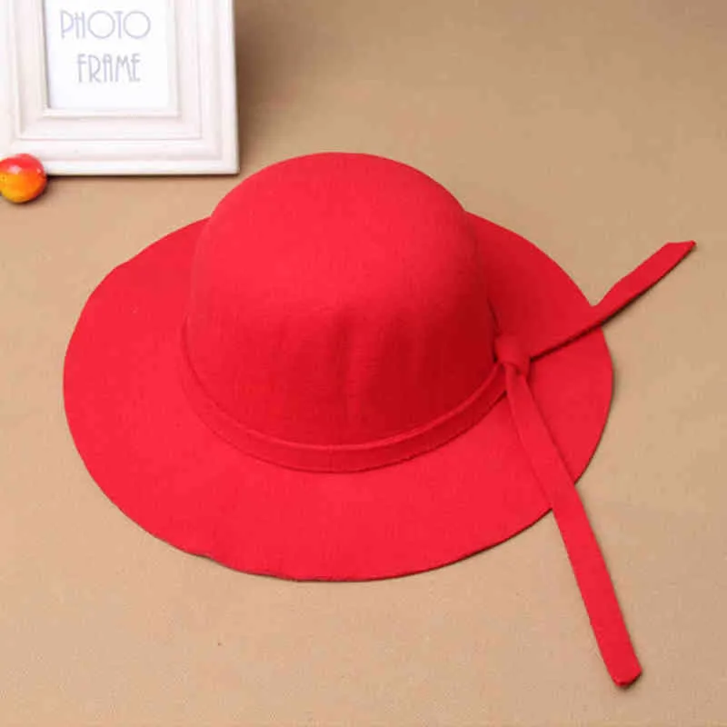 Girls Vintage Retro Kids Child Hats Polyester Felt Crushable Wide Brim Cloche Floppy Sun Beach Cap Fashion Sun Hats G220301