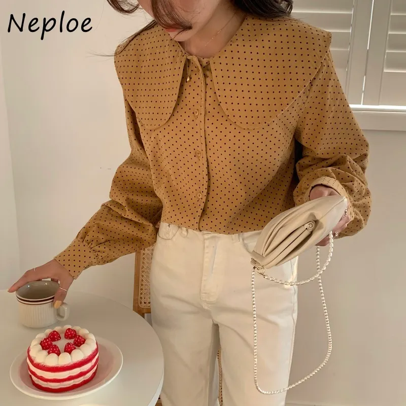 Kuzuwata Pen Pan Collar Z Długim Rękawem Pojedynczy Bluzka Piersi Kobiety Work Work Style Ol Loose Blusas Spring Shirt Feminino Drukuj 210422