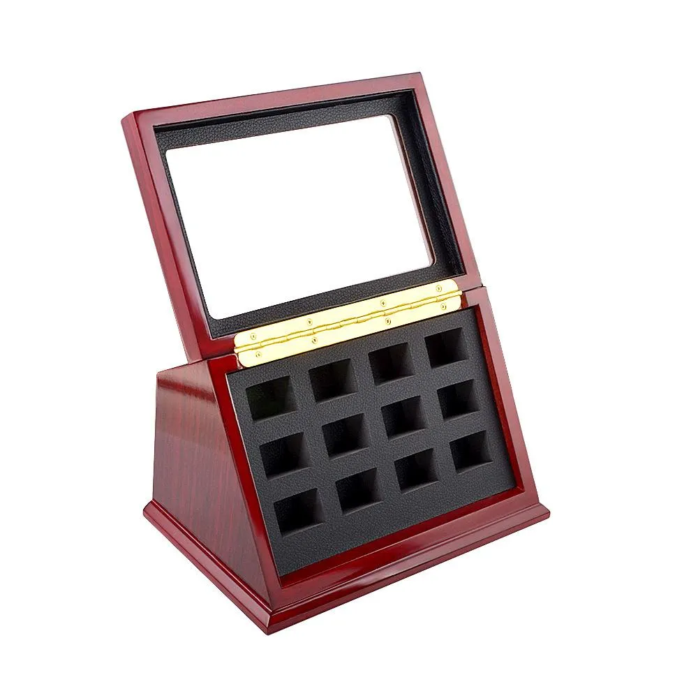 Sports Championship Rings Wooden Display Case Shadow Box Without Rings 12 Slots Rings Are Not Included241f