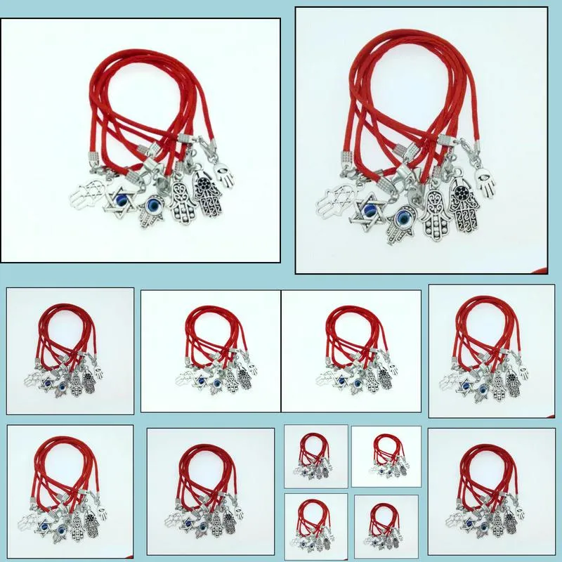 Fashion Lucky Red String Rope Kabbalah Hamsa Hand Charm Bracelets Handcrafted Bangles Adjustable Bracelet Woman Man Jewelry Gift 16cm