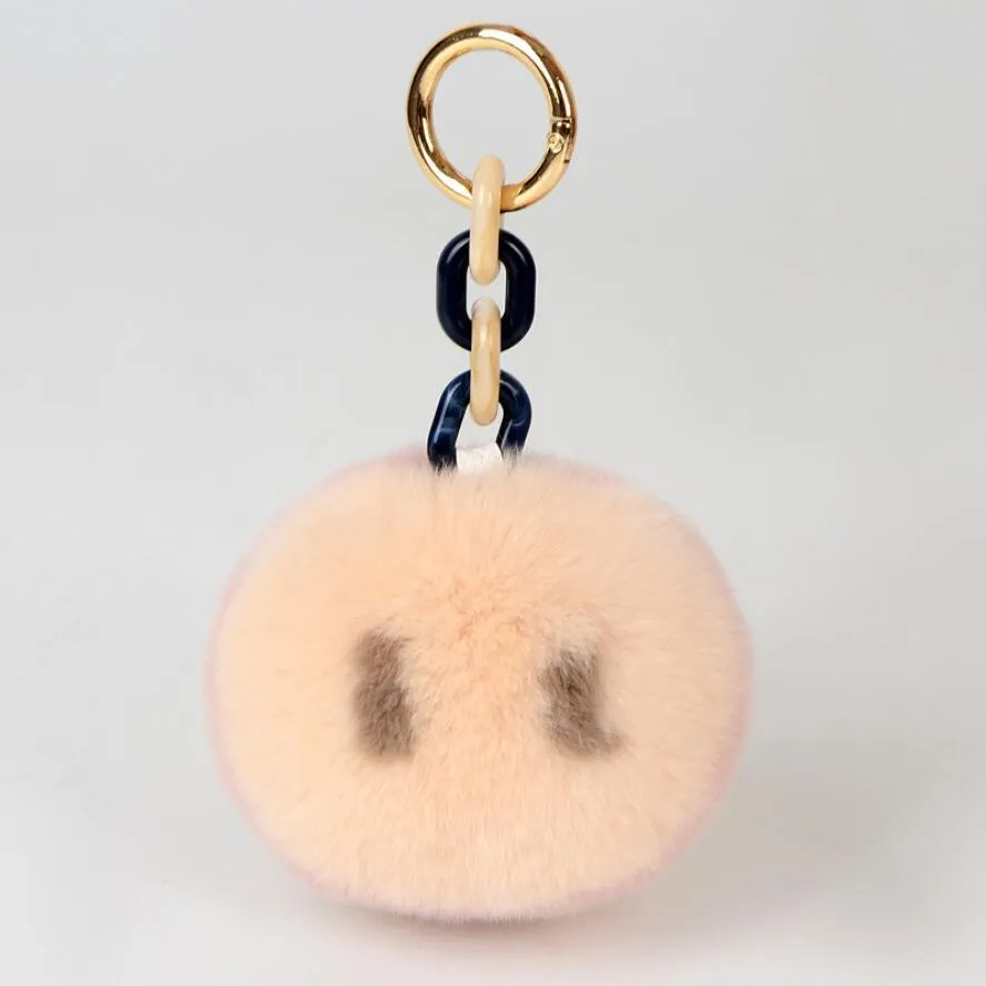 Real Rex Rabbit Fur Keychain Cute Piggy Nose Women Bag Pendant Car Keyring Fluffy Soft Key Holder Jewelry