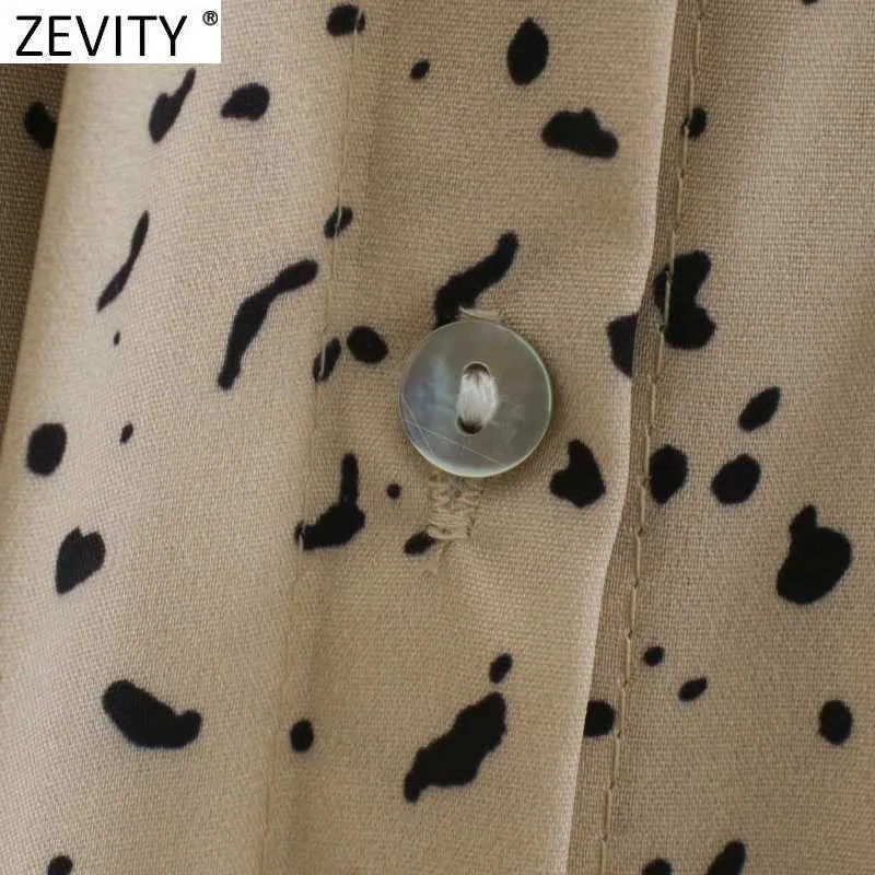 Zevity Women Vintage Leopard Print Pocket Blouse Retro Office Lady Långärmad Företag SHIRTS Chic Femme Blusas Tops LS7337 210603