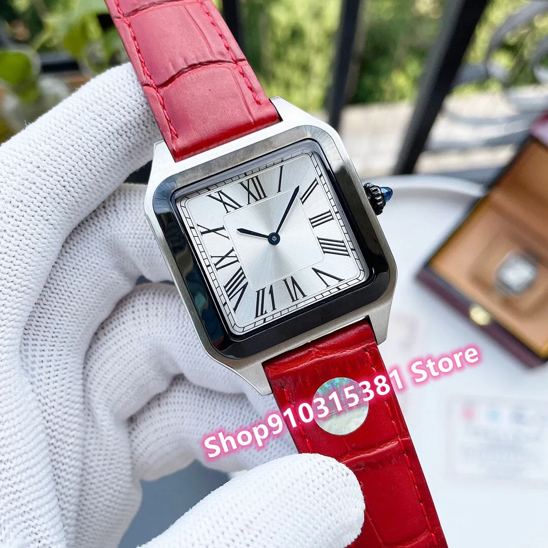 Luxury Men Stainless Steel Quartz Watch Silver White Rome Dial Black Bezel clock Male Grey Leather Geometric Square Watches 46mm