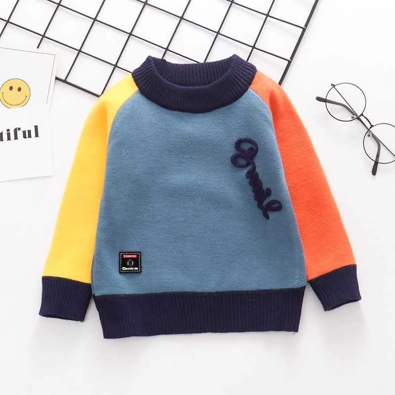 キッズボーイズセーターカラーブロックセーターファッションOネック長袖子供ニット秋のアウターウェア幼児ニット服Y1024