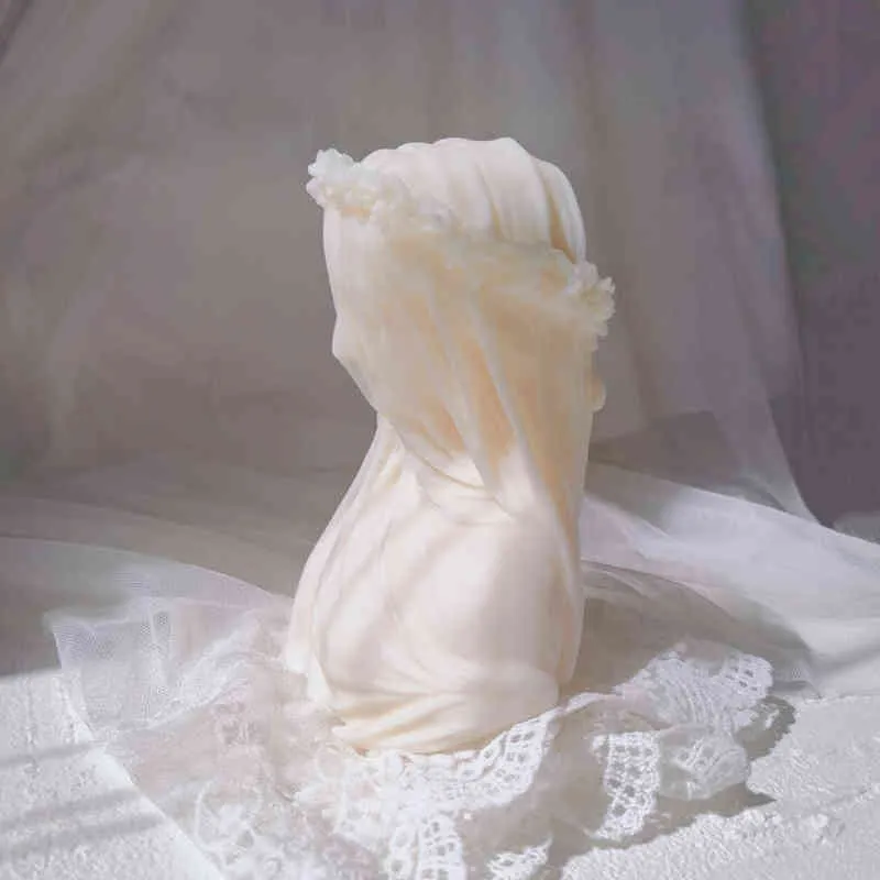Verschleierte Dame Kerze Silikonform weibliche Braut antike Büste Statue Skulptur Frau Körper Silikonform für Kunstdekor H1222