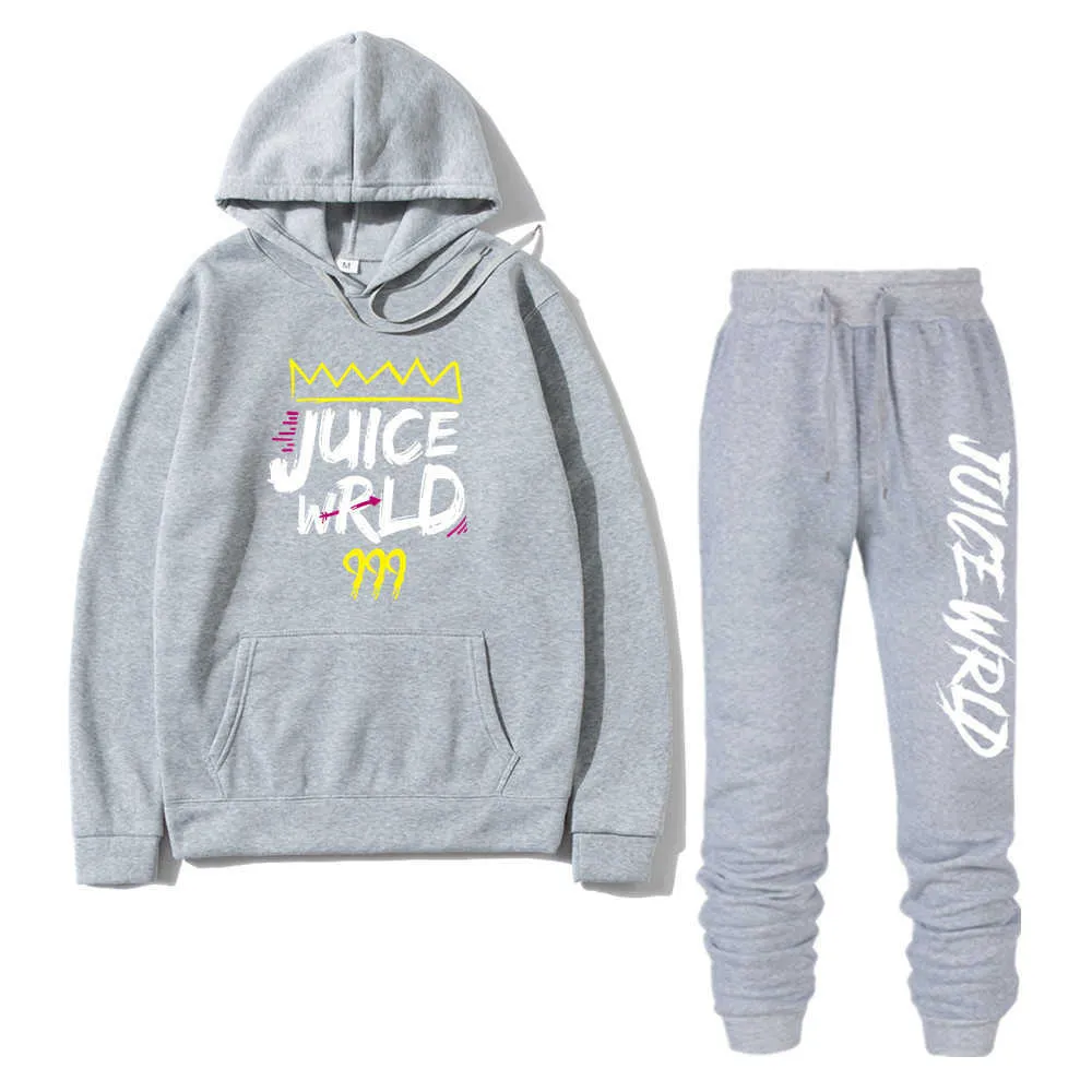 2 piezas Sets de chándal de rastreo Rapper jugo Wrld sudadera con capucha pantalones de sudor sudor de sudor de sudor de sudor de sudor de sudor Y0831