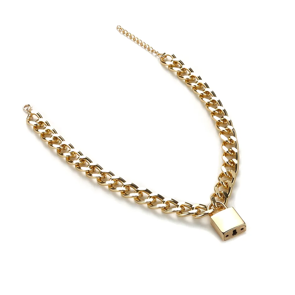 Vintage Chunky tjock länkkedja halsband för kvinnor guld färg hänglås par hängen på nack mode smycken gåvor