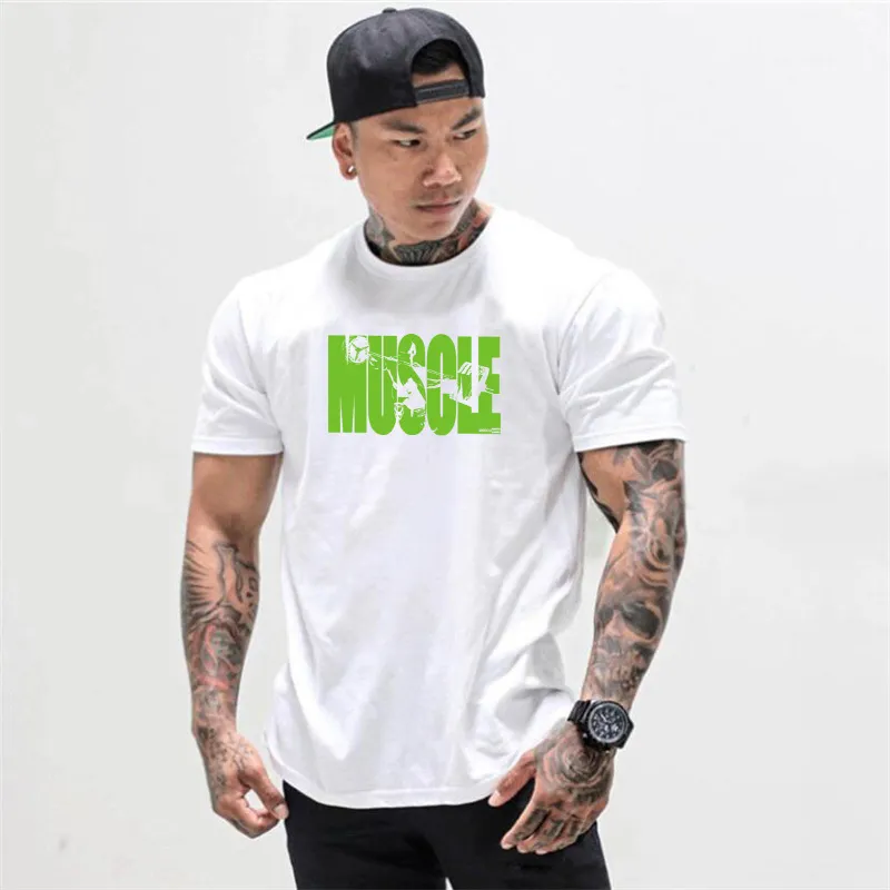 Spier jongens zomer nieuwe heren sportscholen t-shirt fitness bodybuilding mode mannelijke korte katoenen kleding merk Tee Tops 210421