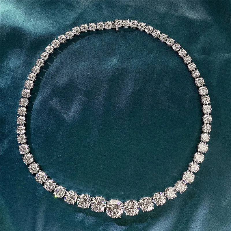 Collana di diamanti alla moda 100% reale argento sterling 925 collana a catena di fidanzamento da sposa le donne gioielli da sposa Moissanite Gift284F