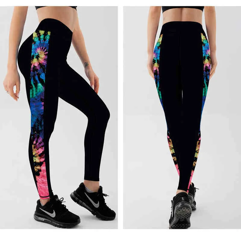 Leggings semplici con motivo floreale laterale pantaloni da palestra a vita alta fitness da donna allenamento push up stampato corsa 211204