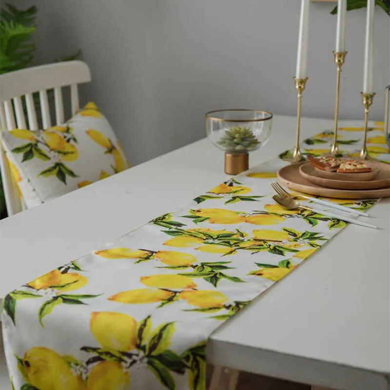 Citrons Table Runner et tapis Décor Caminho de Mesa Hogar Tafelloper pour la fête Coton Masa Kosucu Tisch Laufer 210708