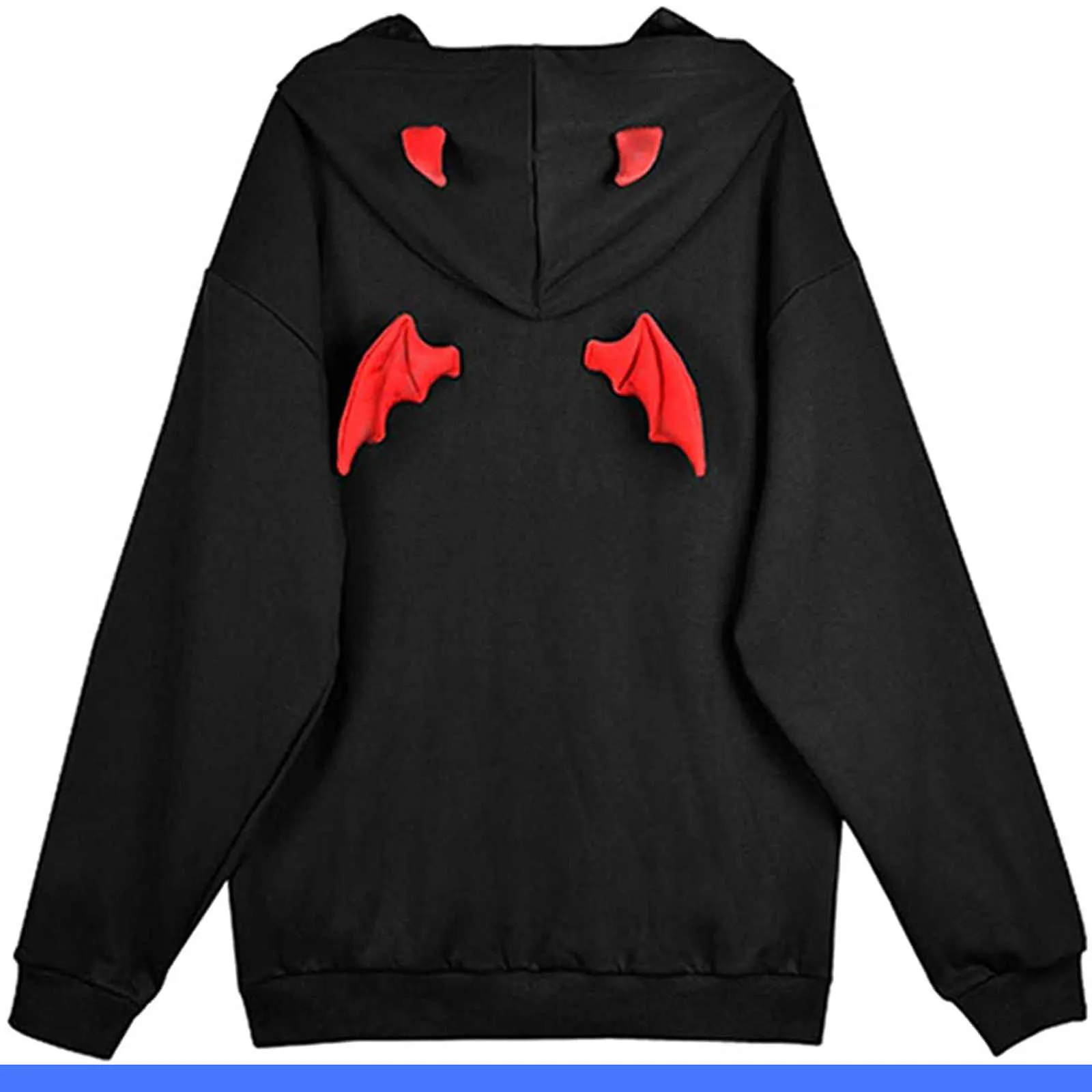 Harajuku Bluzy Dziewczyna Little Devil Horns Gothic Bluzy Kapturem Kobiety Demon Fly Wings Luźne Pullowniki Kieszonkowe Topy Streetwear Y0820