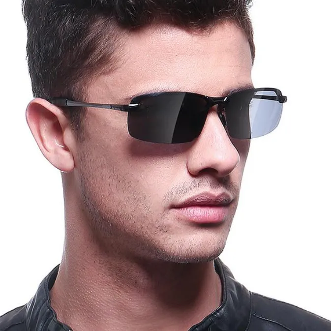 정사각형 남자 선글라스 66mm 야간 시력 안경 디자이너 낮과 야간 렌즈 음영 UV400 남자의 선글라스와 케이스 2859