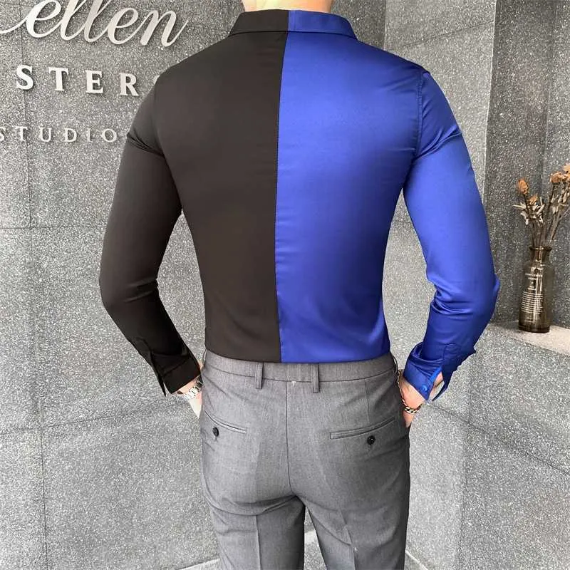 Осенние мужские рубашки лоскутное Slim Fit с длинным рукавом повседневная рубашка формальное делоское платье рубашки на улице CamiSas Para Hombre 210527
