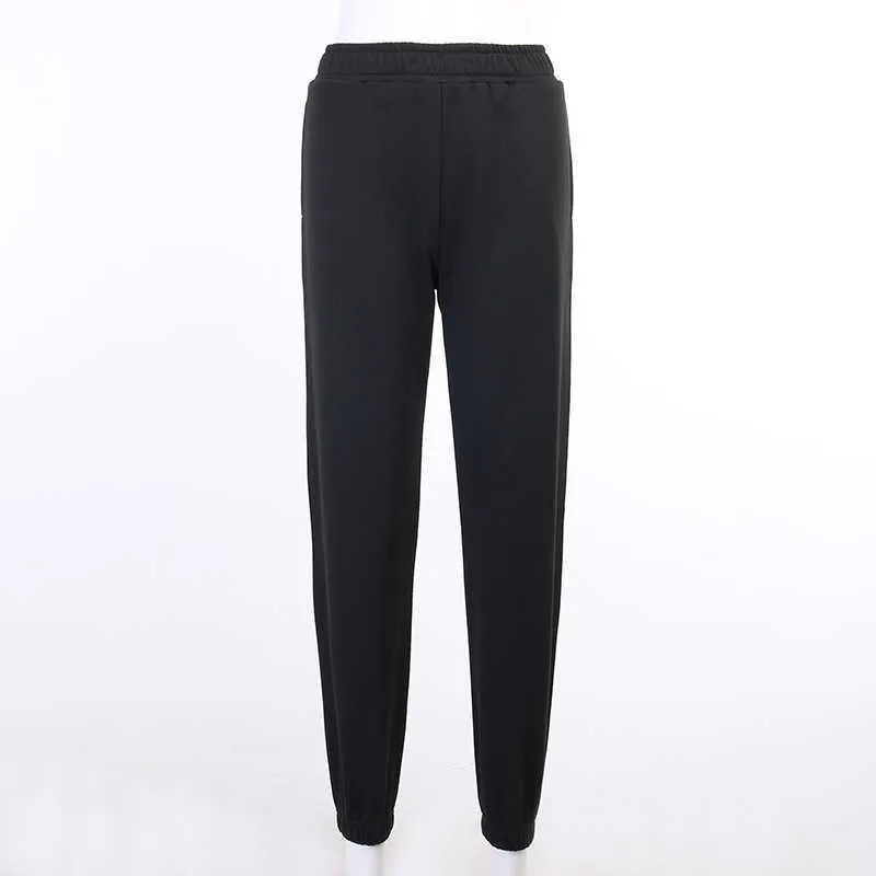 Sweatpants Mulheres Baggy Casual Streetwear Y2K Mid Cintura Cordão Diamante Letras Slim feixe Pants Calças Adolescente Menina Outono Roupas 210604