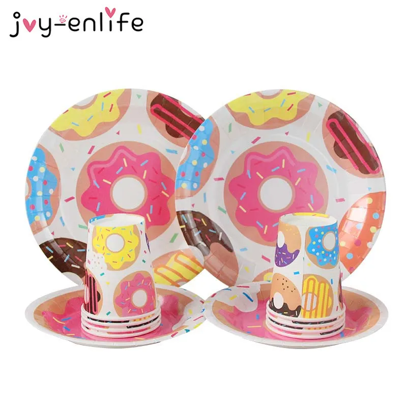 Donut Party Fournitures Enfants Fête d'anniversaire Décor Burger Icecream Candy Donut Ballon Donut Plaque Coupe Garland Mariage Faveur 210408