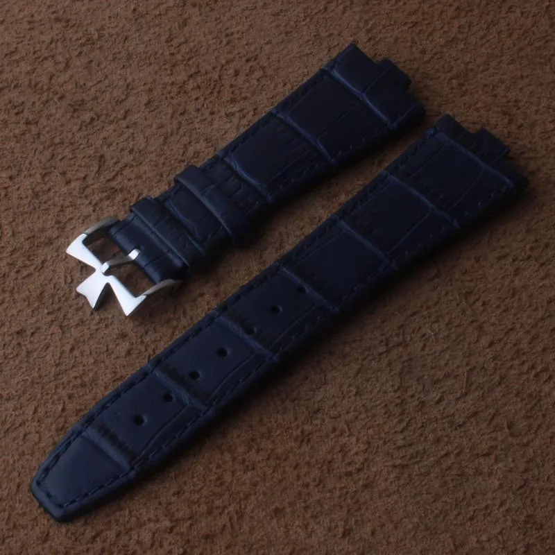 Cinturini orologi Durevole Nero Blu Marrone Cinturino in vera pelle 25mm Bocca convessa 9mm Cinturino in pelle di vitello VC Overseas 7700V 110A-B12289C