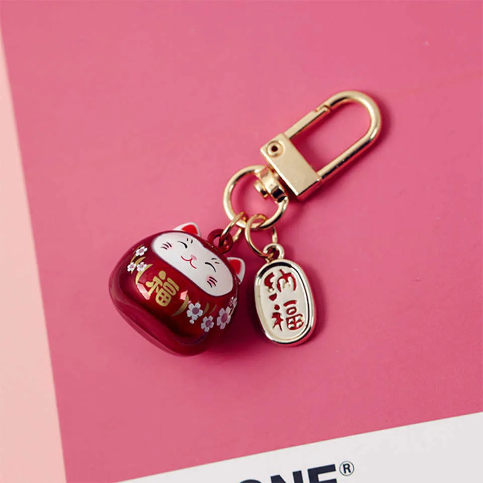 Japonais mignon porte-clés chat chanceux clés de voiture sac porte-clés décor eau son cloche pendentif charme pour Airpods pour Samsung Buds Live G1019