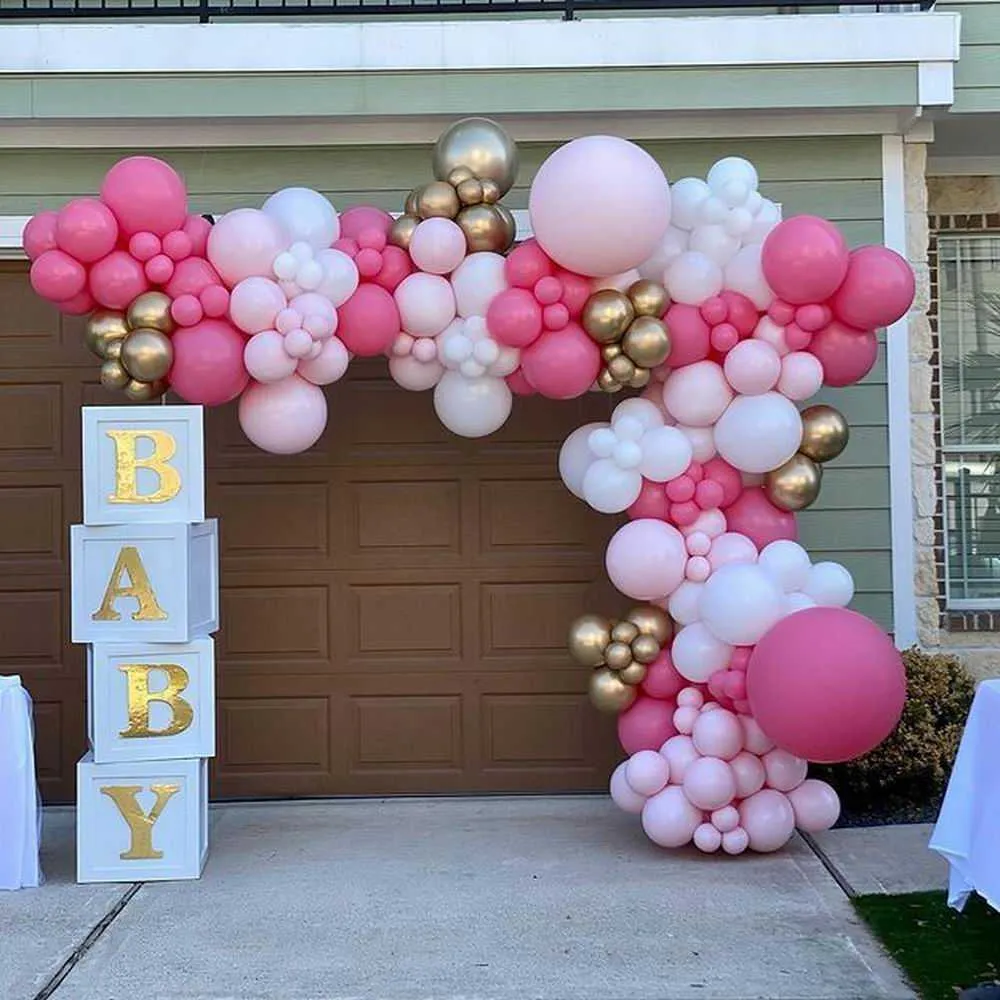 Hot Pink Rose Red Balloon Garland Arch Kit Chrome Metallic Gold Globos Birthday Party Wedding Decorations baby Shower X0726