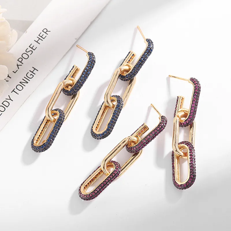 Boucles d'oreilles Chian de tempérament européen et américain pour les femmes Design Bijoux de marque de luxe Déclaration en zircone cubique Dangle géométrique
