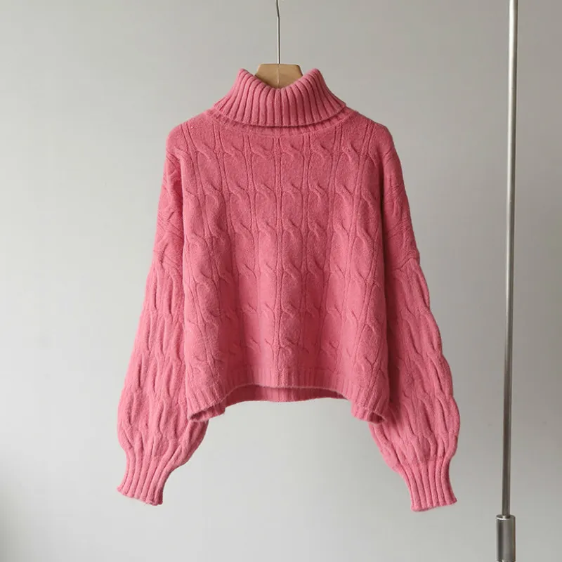 Ezgaga Streetwear Sweater Pullover Dames Winter Solid Turtleneck Oversize Lange Mouw Crop Tops Knitwear Warm Mode Jumper 210430