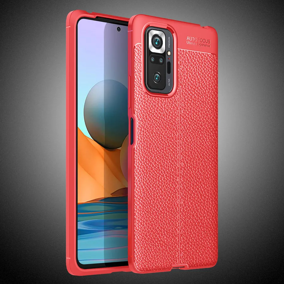 Skyddande bakväska Fodral för Xiaomi, Litchi, Soft TPU Silikon, för RedMi Note 10 Pro Max