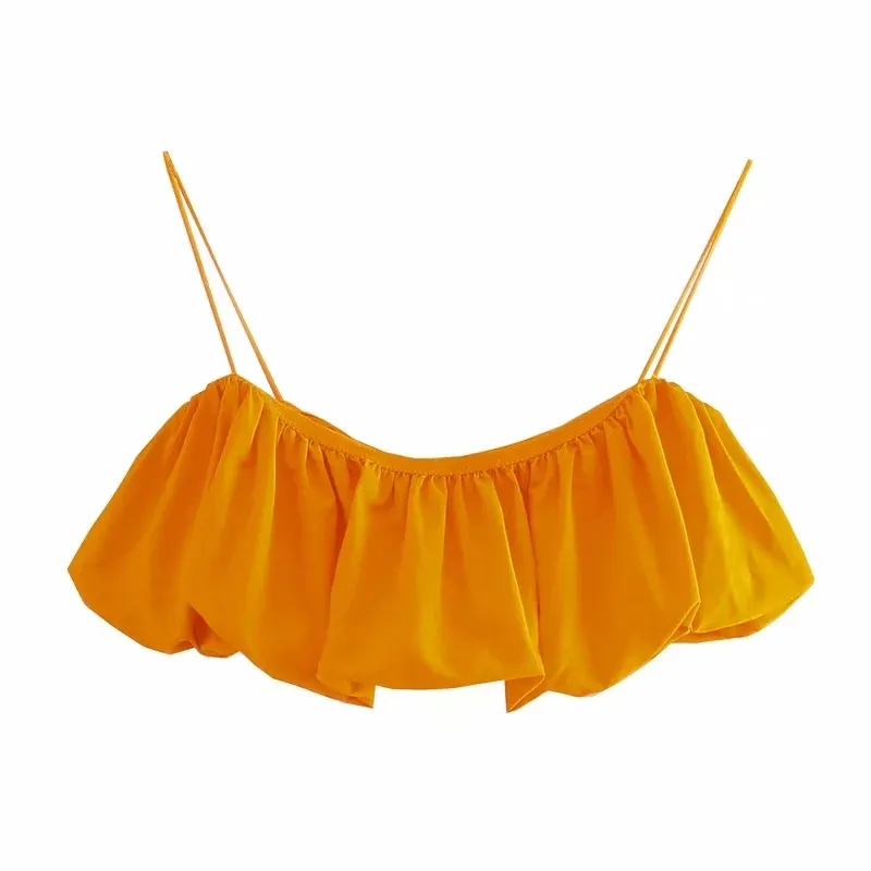 Lato Kobiety Yellow Sexy Plising Krótkie Sukienka Bluzka Dorywczo Kobiece Bez Rękawów Slim Crop Tops T1518 210430