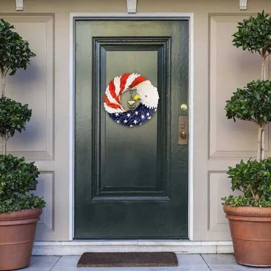 2021 Nowy amerykański wieniec wieniec patriotyczny czerwony biały niebieski orła wieniec przednie drzwi do okna dekoracja ściany Y0816253Q