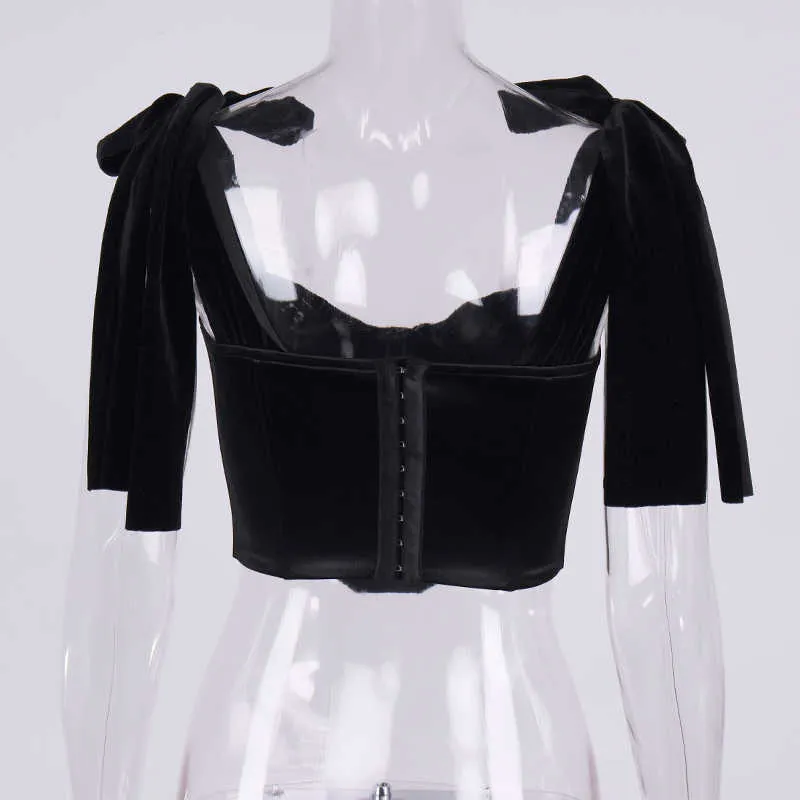 NewAsia Corsetto in velluto Top Cravatta con fiocco Push up Fodera imbottita con ferretto Bottoni disossati Bustier Donna Estate Sexy y2kCrop Canotta Y0824