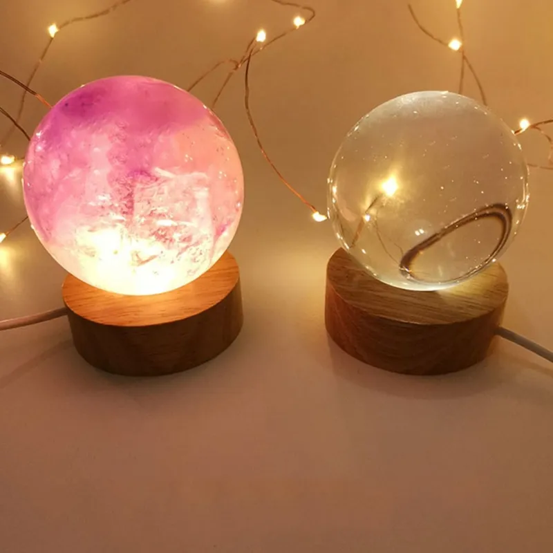 5 pezzi rotondi supporto base di base a base di luce 3d in legno il display LED cristalli Accessori illuminazione illuminazione a sfera di vetro315r