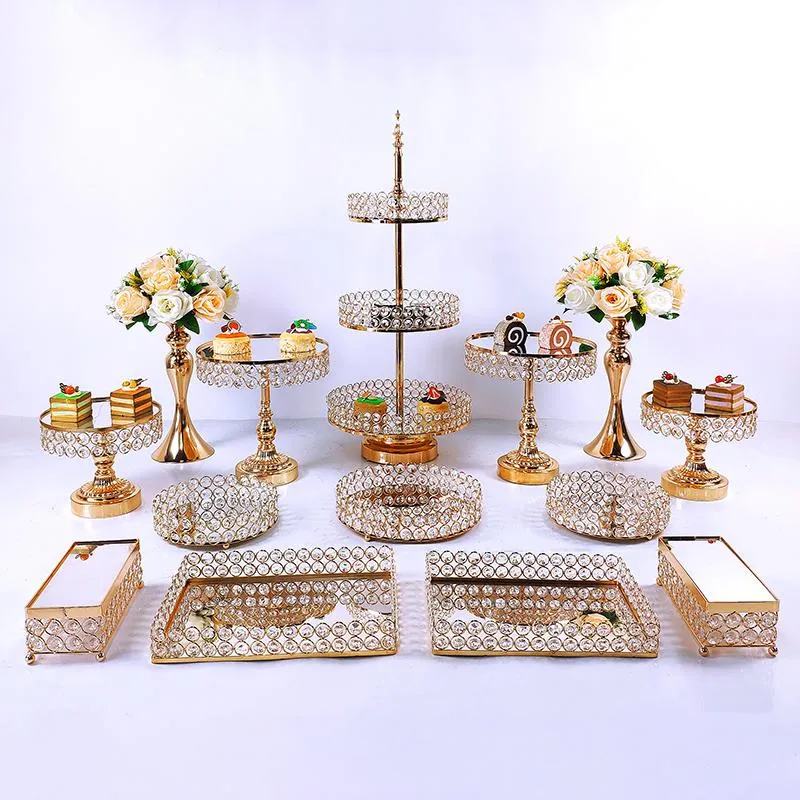 Andere festliche Partyversorgungen Kristall Metallkuchen Stand Set Acryl Mirror Cupcake Dekorationen Dessert Sockel Hochzeit Disp311y