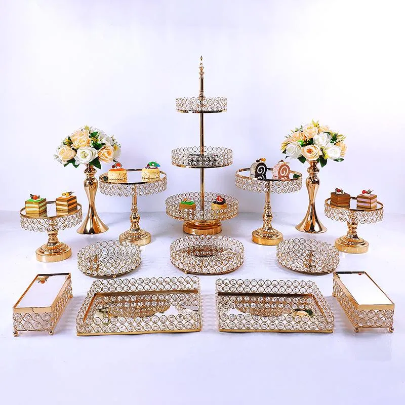 Outros suprimentos de festa festiva Crystal Metal Bolo Stand Set Acrílico Espelho Cupcake Decorações Sobremesa Pedestal Casamento Disp2593