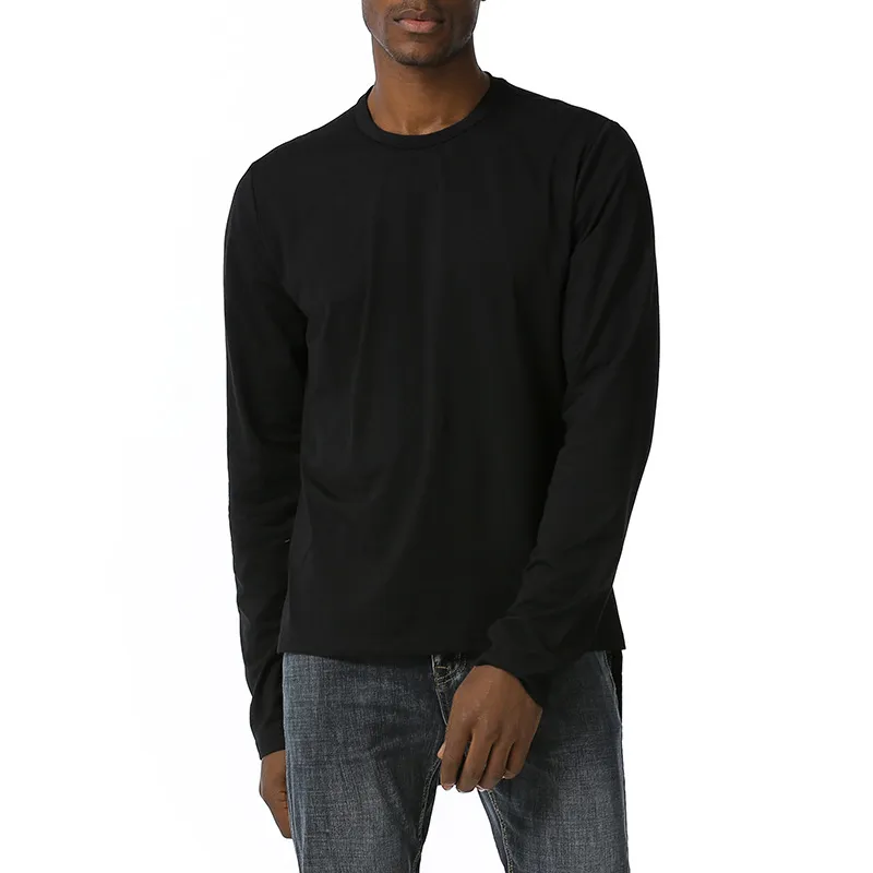 Nieregularne brzegi męskie koszulki pełny rękaw solidna luźna koszulka o-neck sweter streetwear camisetas duże Camisas 210524