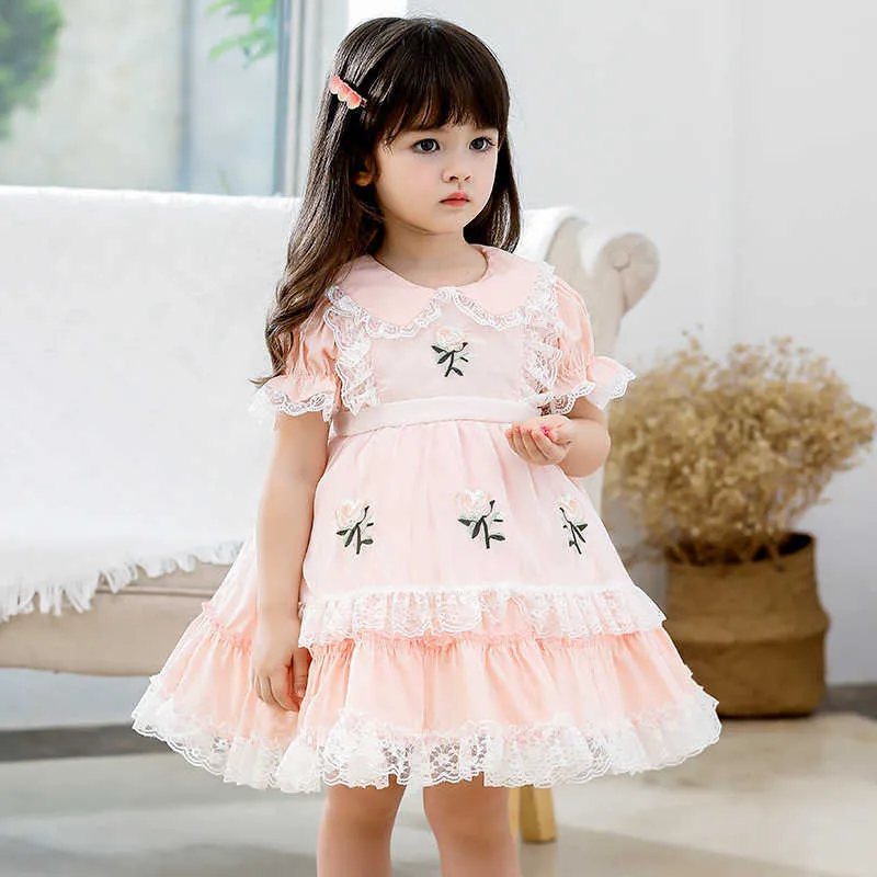 Spanska Baby Boutique Dress Girls Lolita Princess Vestidos Barn Födelsedag Eid Party Ball Gown Kids Rose Broderi Klänningar 210615